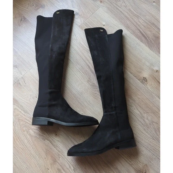 Stuart Weitzman 5050 Black Suede Knee High Boots$795